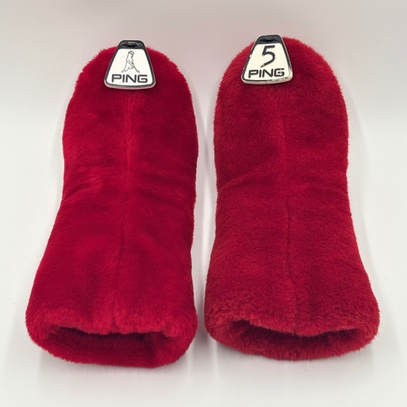 Ping Other - Vintage Ping Karsten Red Fuzzy Fur Golf Headcovers Set of 2 Plush 5 Wood Logo
